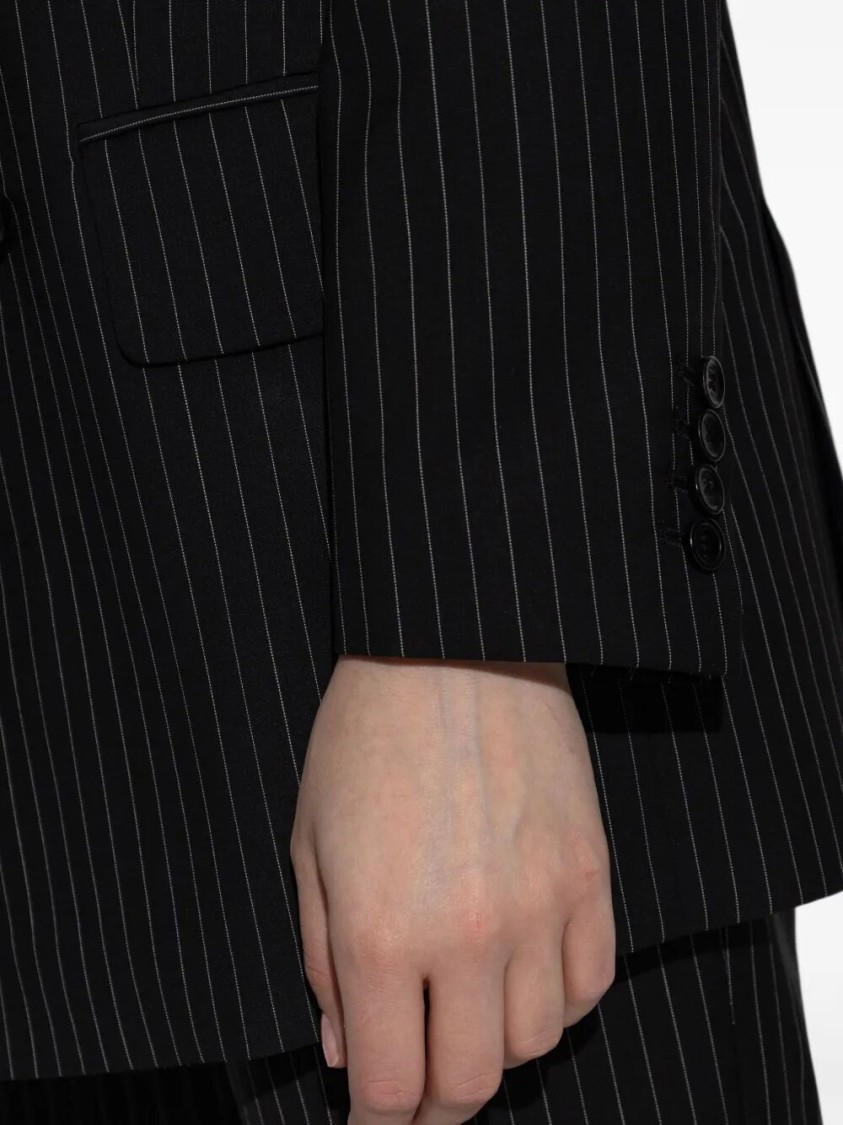 Max Mara Double-breasted Pinstripe Blazer With Structured Silhouette In Black