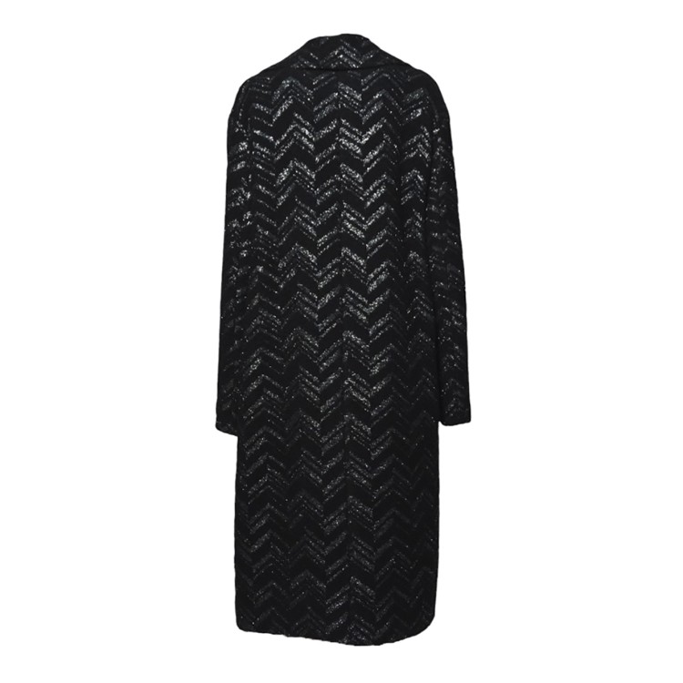 Missoni Black Bouclé Knit Coat With Lame Chevron Trench Coat