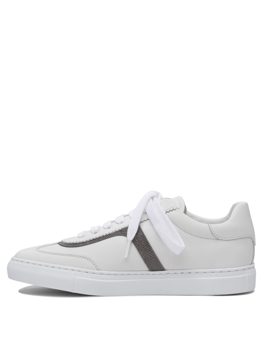 Brunello Cucinelli Calf Leather Sneakers With Rubber Sole In White