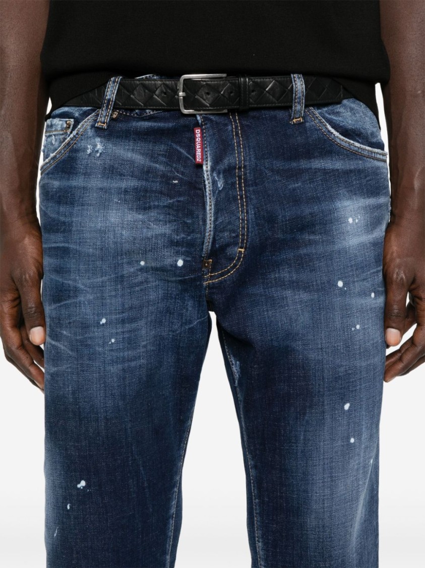 Dsquared2 Slim Fit Distressed Blue Denim Jeans With Paint Splatters In Blue