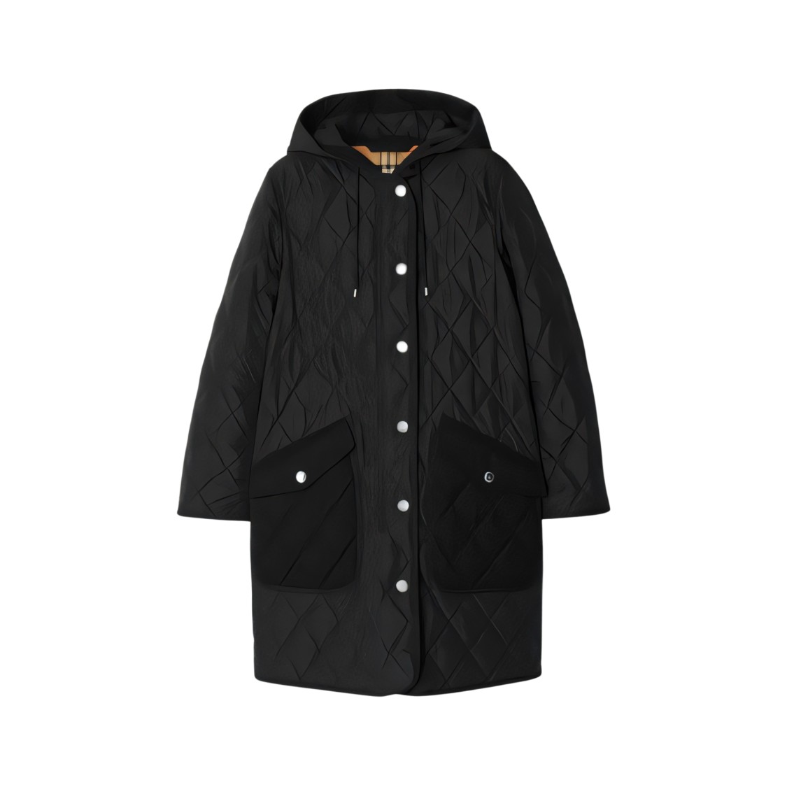 Burberry Diamond Quilted Black Padded Coat With Hood In Black
