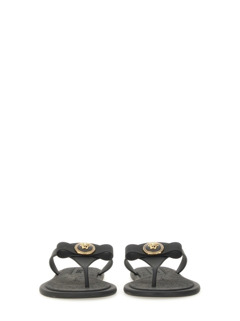Shop Versace Slide Sandal With "gianni Ribbon" In Black