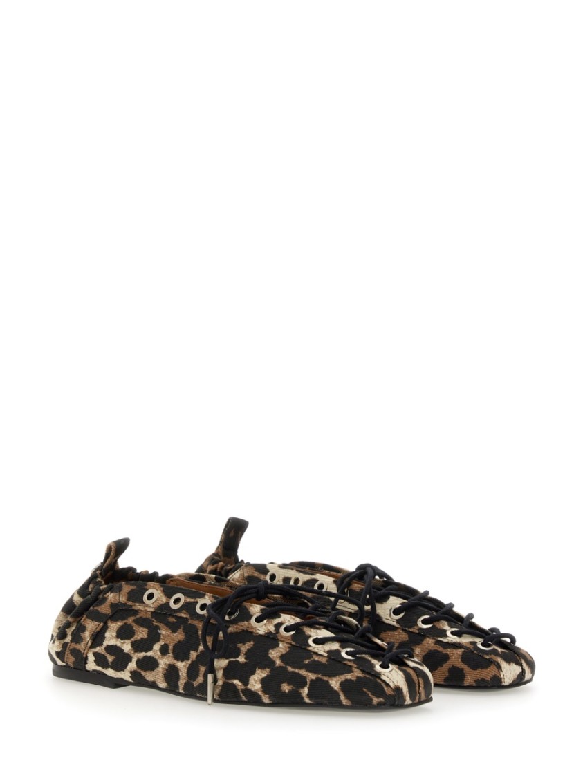 Shop Ganni Lace-up Ballerina In Brown