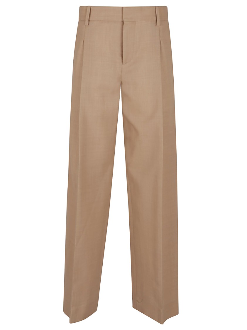 Shop Victoria Beckham High-waisted Wide Leg Trousers In Wool Blend In Brown