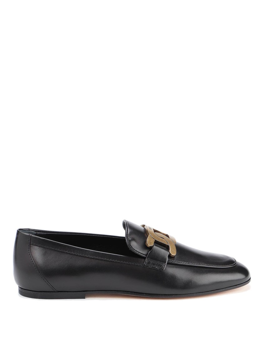 Tod's Refined Leather Loafers With Gold-tone Buckle In Black