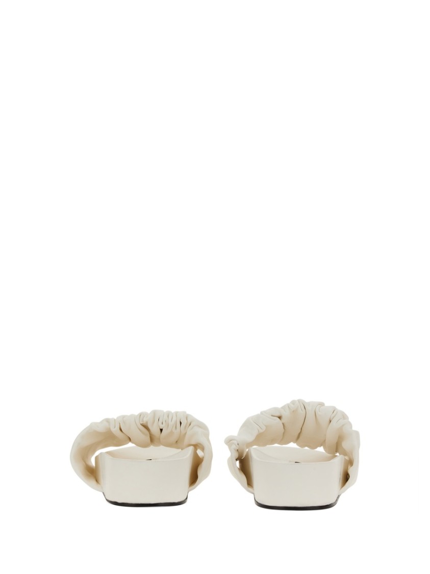 Jil Sander Gathered Calfskin Sandals With Design In White