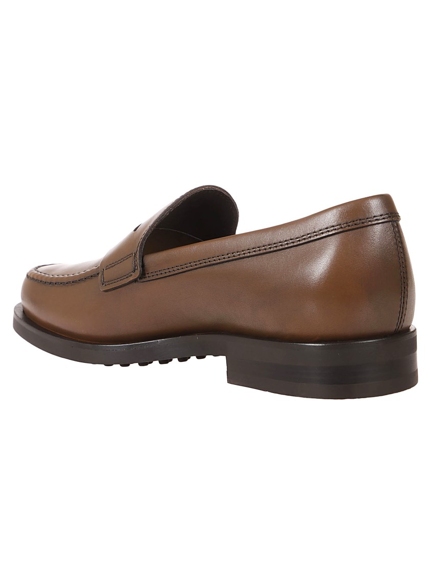 Tod's Penny Loafer Moccasin Shoes With Fine Stitching In Brown