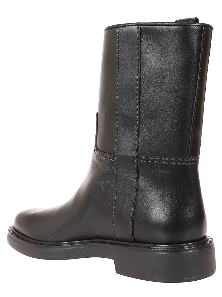 Tod's Refined Black Leather Ankle Boots With Block Heel In Black
