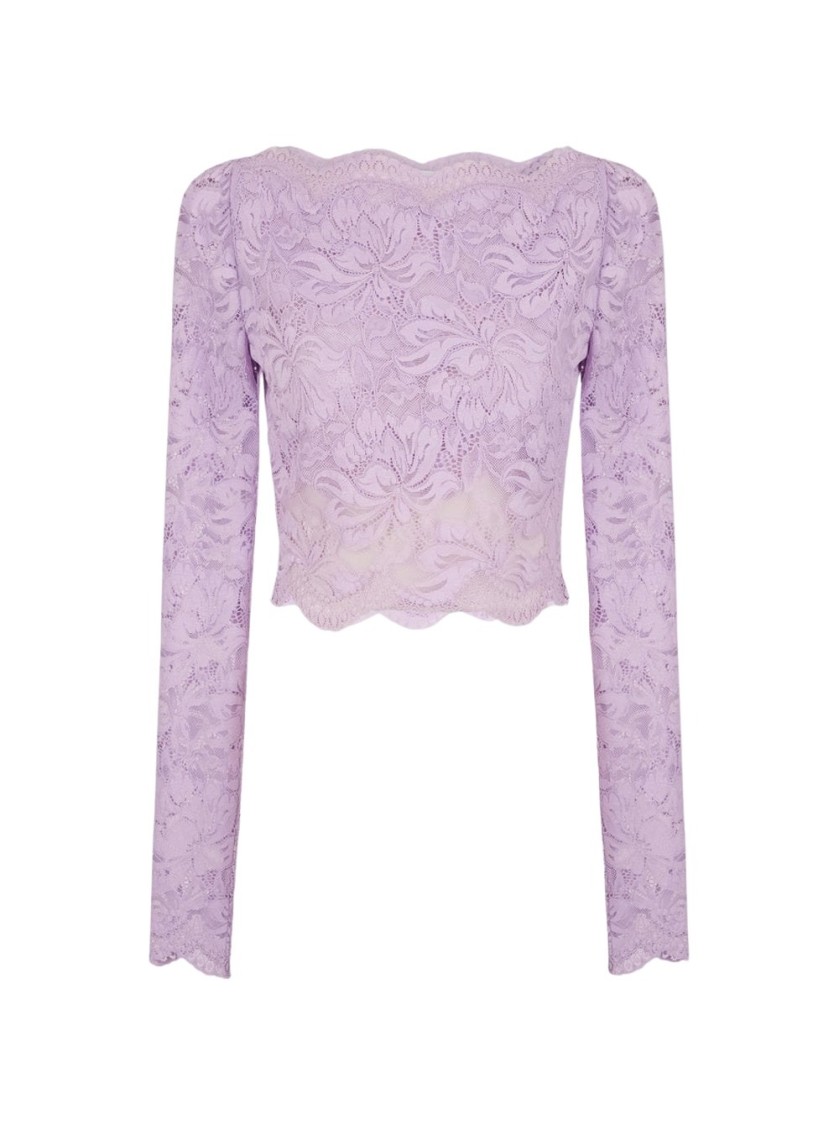 Rabanne Lavender Lace-effect Top With Boat Neckline In Purple