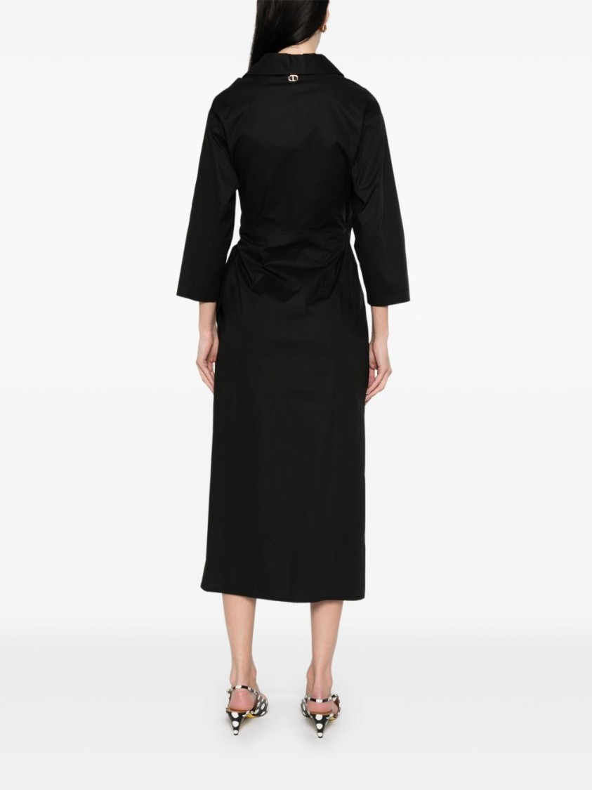 Twinset Twin-set Wrap-design Black Midi Dress With Tie Waist In Black