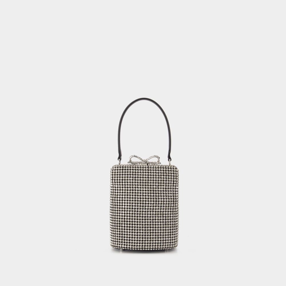 Self-portrait Crystal-embellished Fishnet Top Handle Bag In Silver