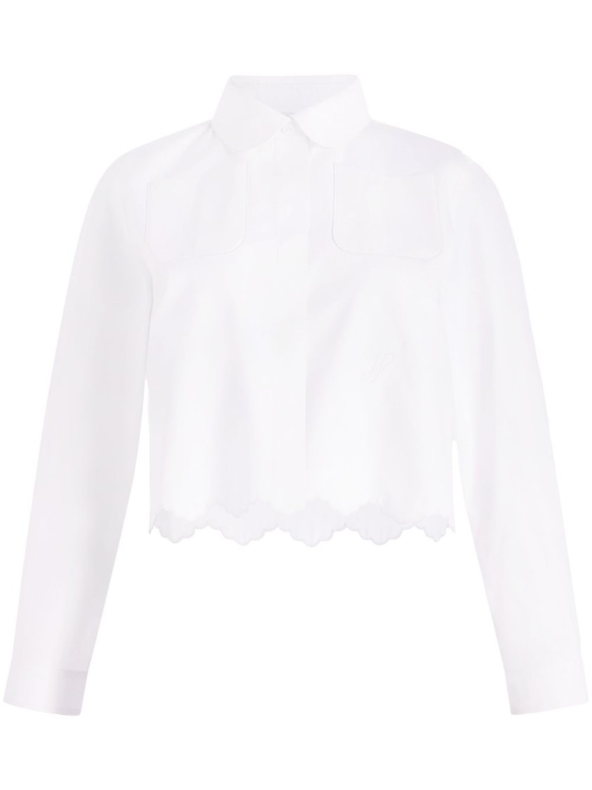 Shop Patou Cropped White Shirt With Classic Collar