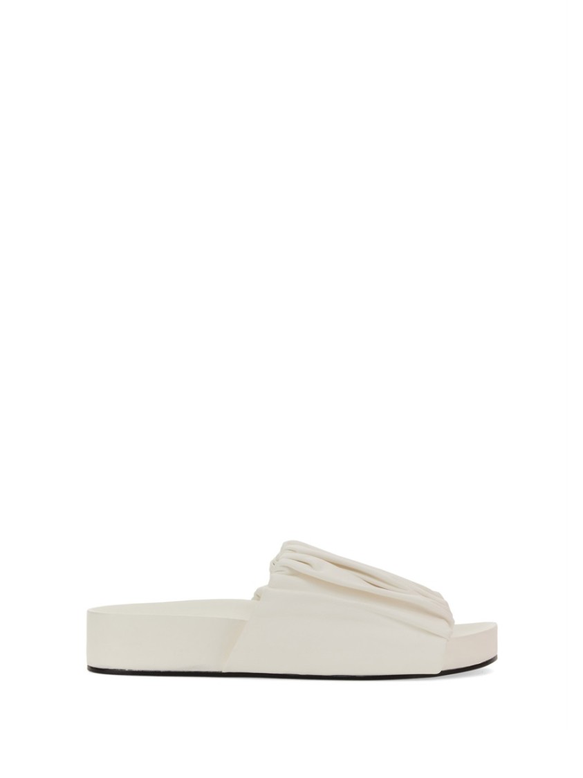 Jil Sander Gathered Calfskin Sandals With Design In White