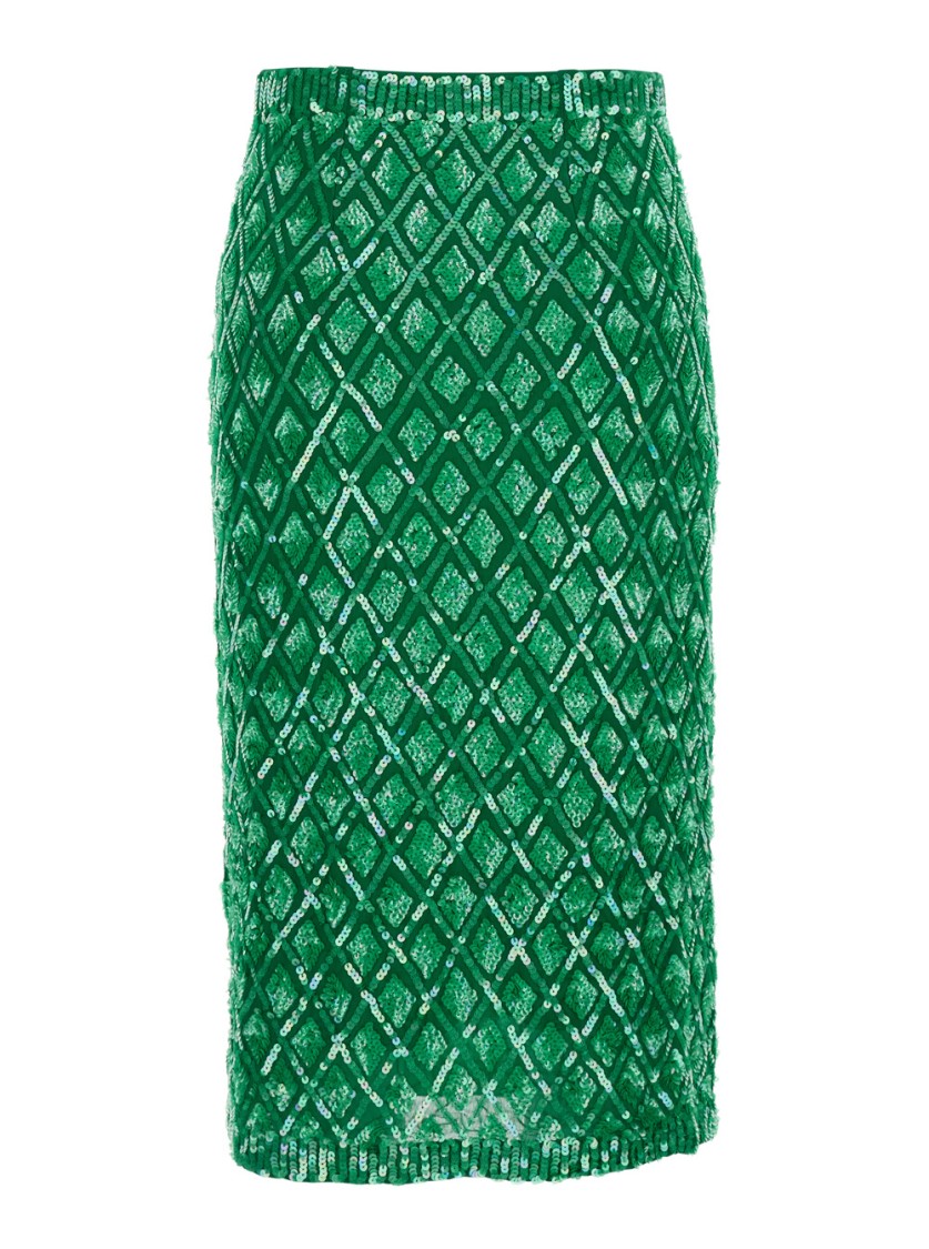 Shop P.a.r.o.s.h . Fitted Skirt With Diamond Pattern And Sequined Embellishment In Green