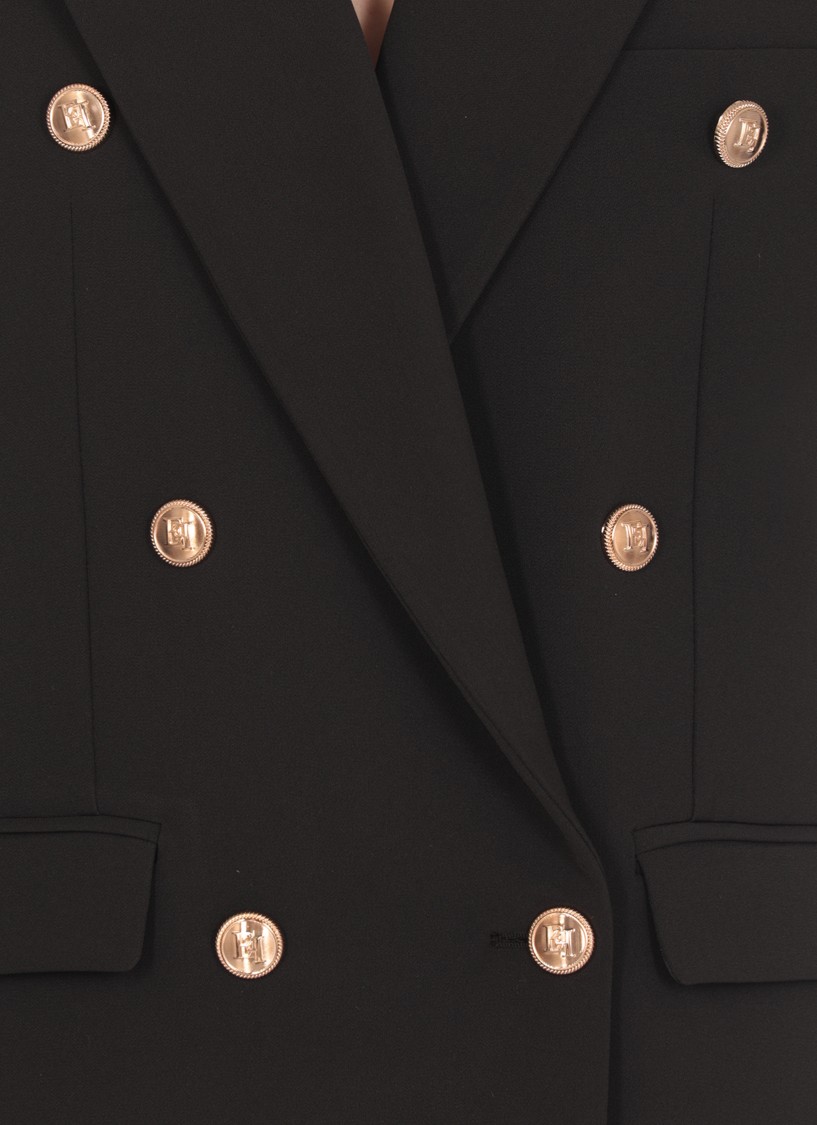 Elisabetta Franchi Crepe Double Breasted Blazer In Black