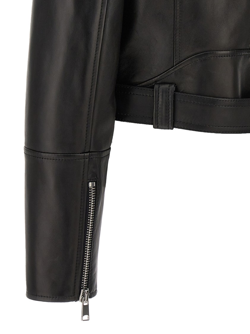 Alexander Mcqueen Mcqueen Cropped Leather Jacket With Off-center Zip Closure In Black