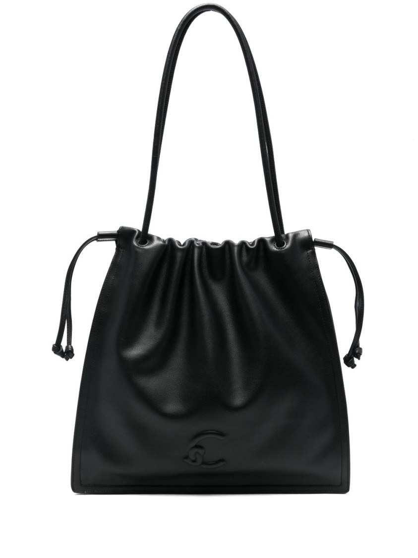 Coccinelle Black Vitello Leather Handbag With Drawstring Closure