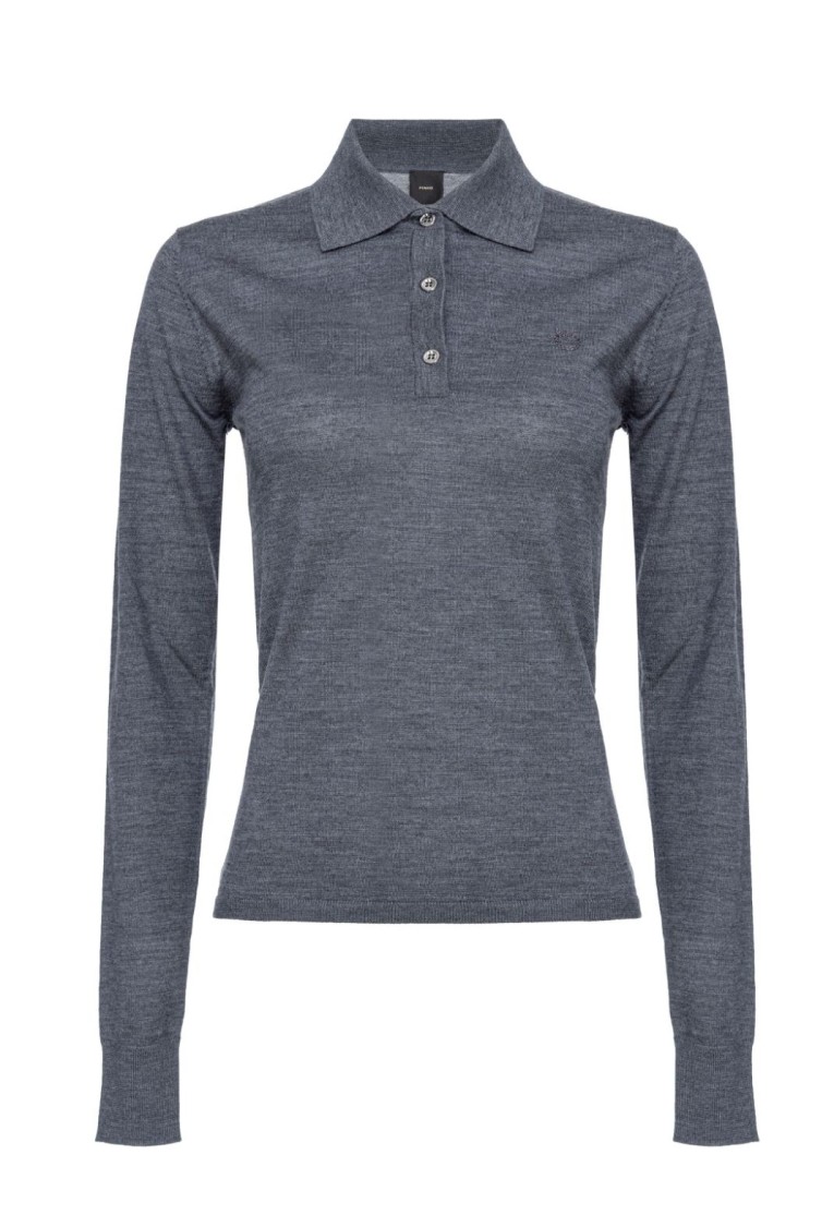 Shop Pinko Polo Shirt With Classic Collar In Grey