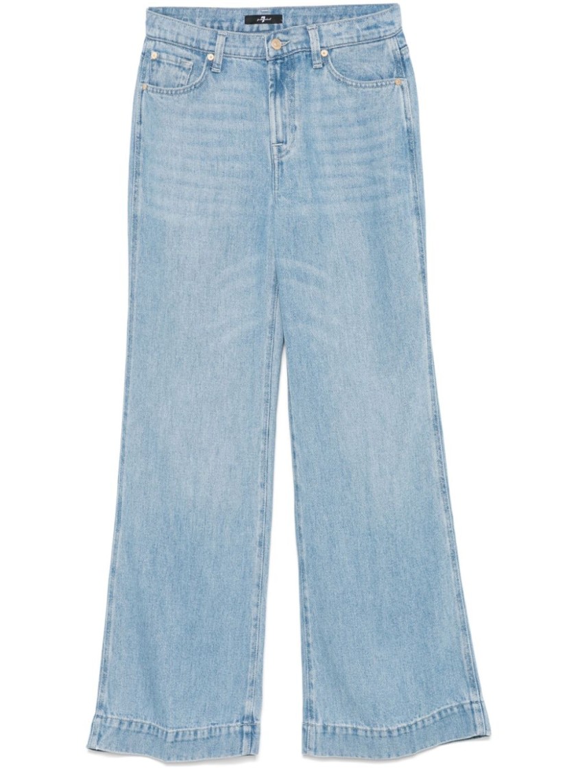 Seven Light Blue Wide-leg Jeans With Whiskering Details