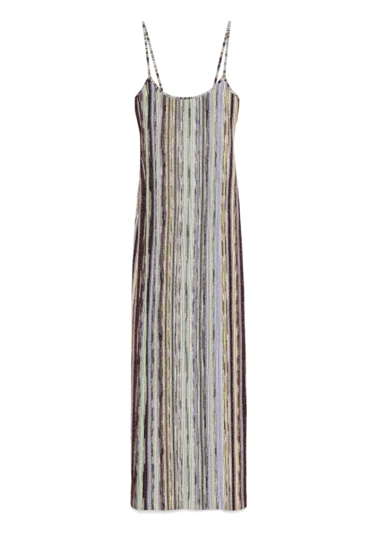 Shop Missoni Long Dress With Vibrant Striped Pattern In Grey