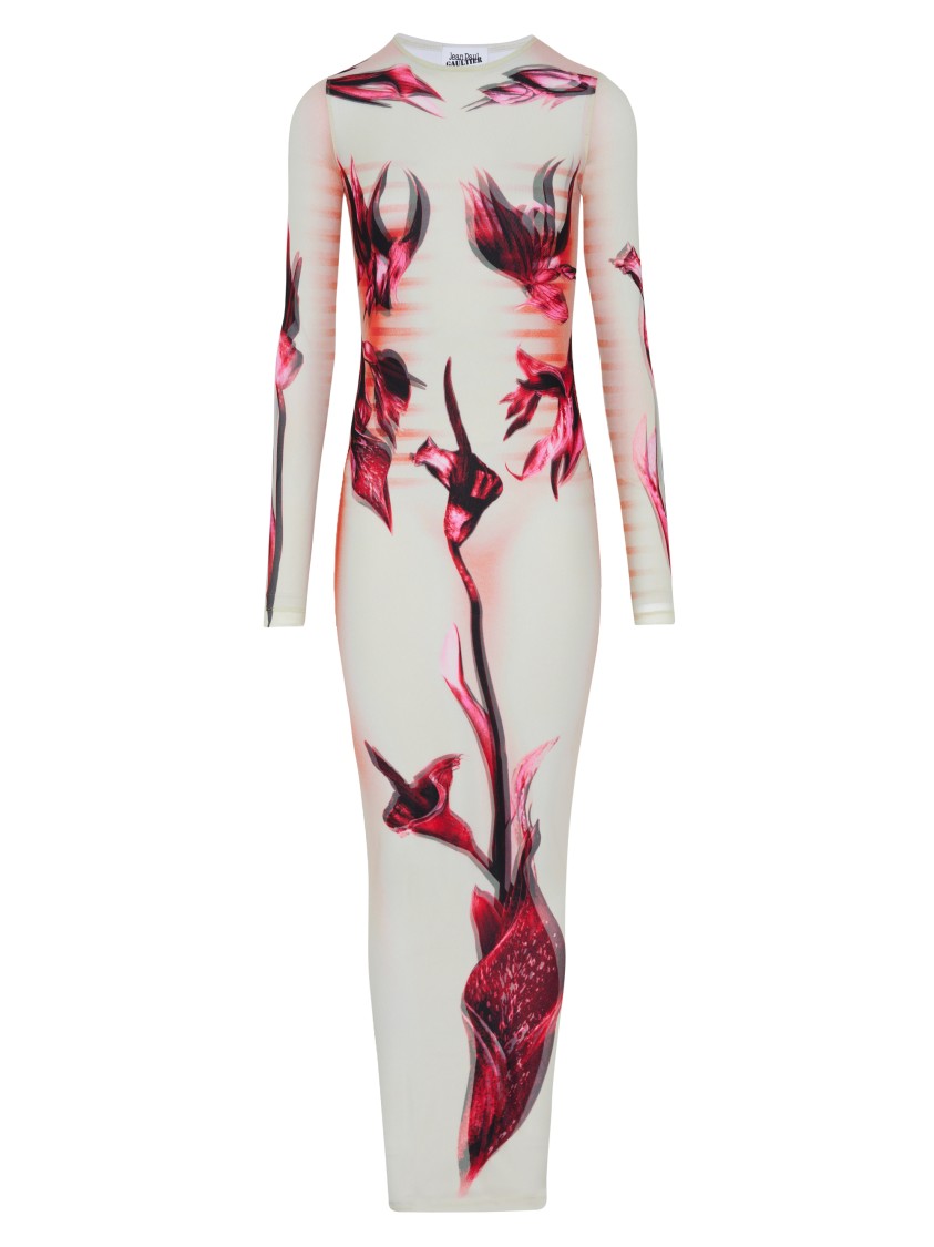 Shop Jean Paul Gaultier Floral Print Long Dress In White