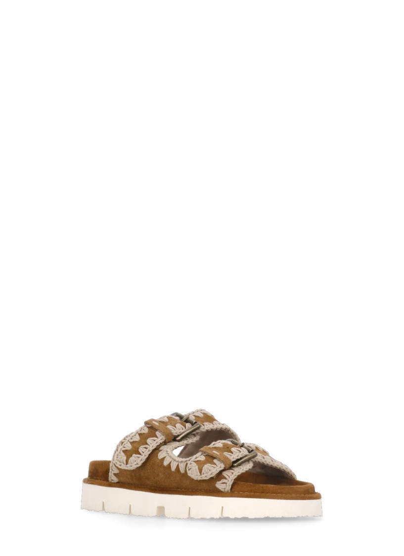 Shop Mou Brown Suede Leather Sandals