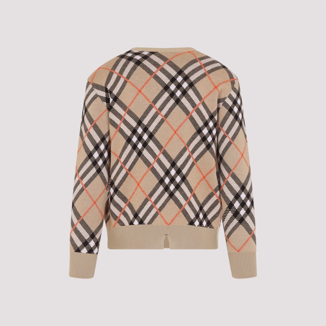 Burberry Beige Crewneck Sweater With Check Motif In Wool And Mohair Woman In Neutrals