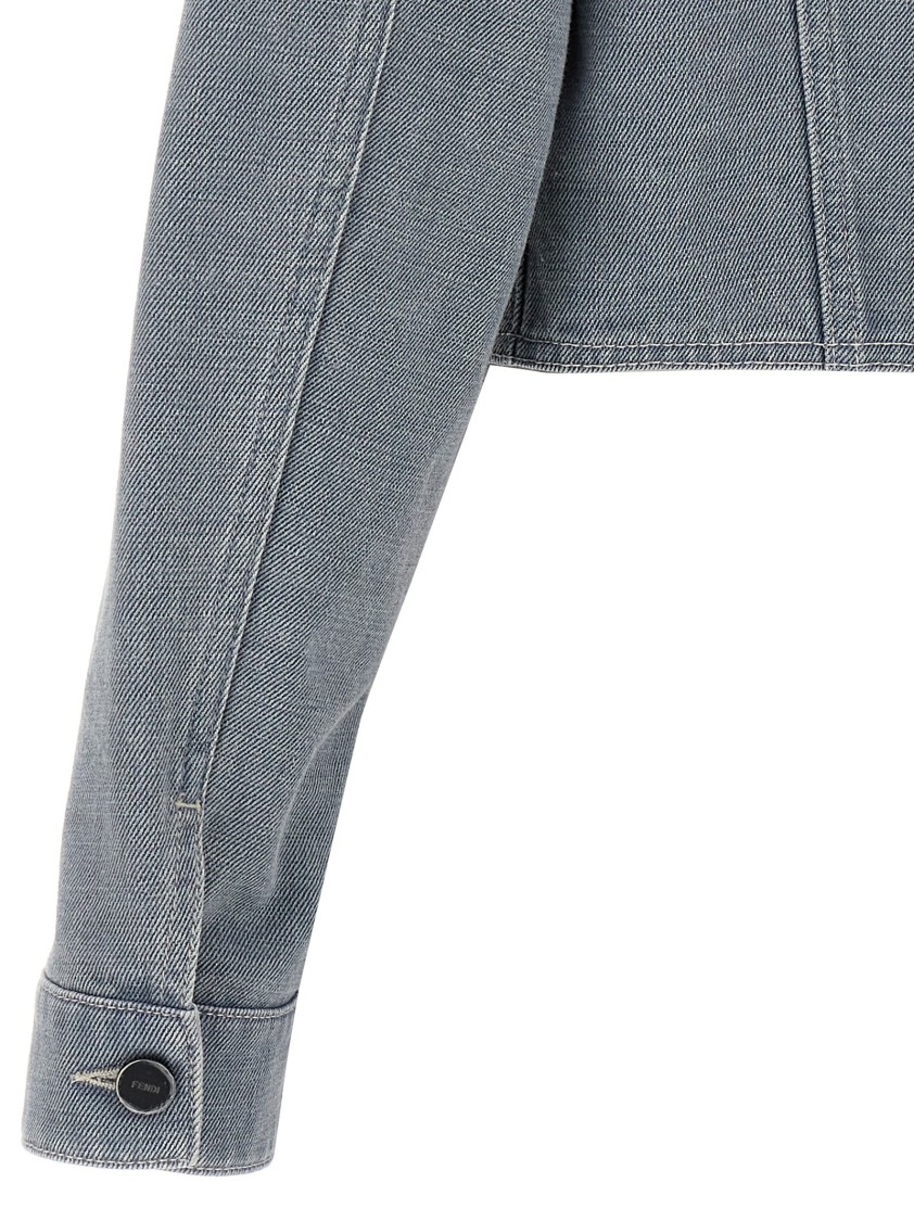 Fendi Logo Stamp Cropped Denim Jacket In Brown