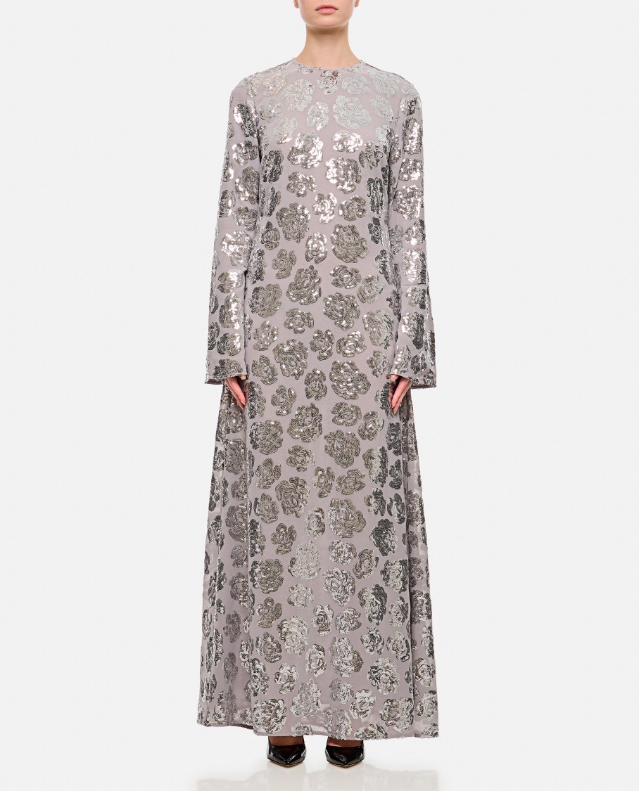 Rotate Birger Christensen Sequin Chiffon Maxi Dress In Grey