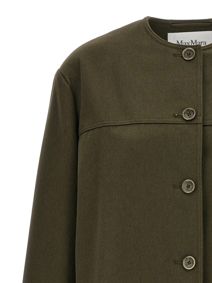 Max Mara Shirt-style Round-collar Casual Jacket In Green