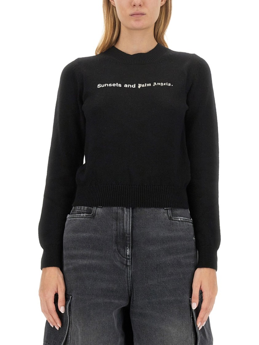 Palm Angels Black Stretch Wool Blend Sweater In Black