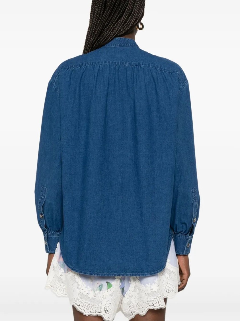VALENTINO VALENTINO CLASSIC BLUE DENIM SHIRT WITH RUFFLED PLACKET 