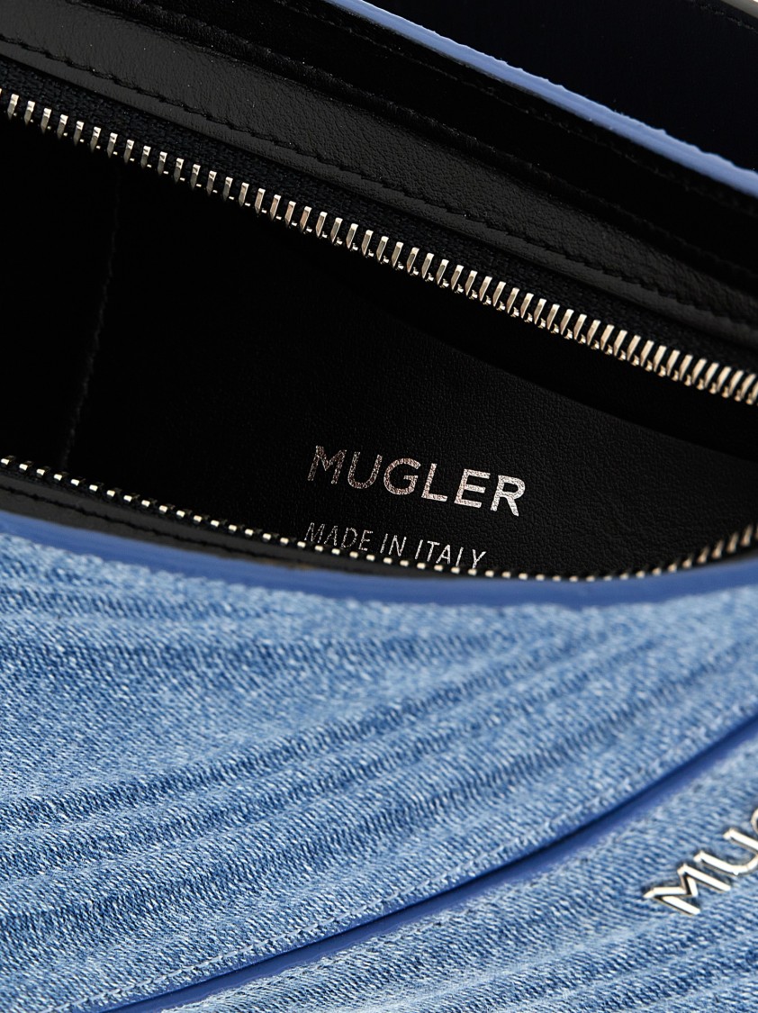 Mugler 'medium Denim Spiral Curve 01' Shoulder Bag In Blue
