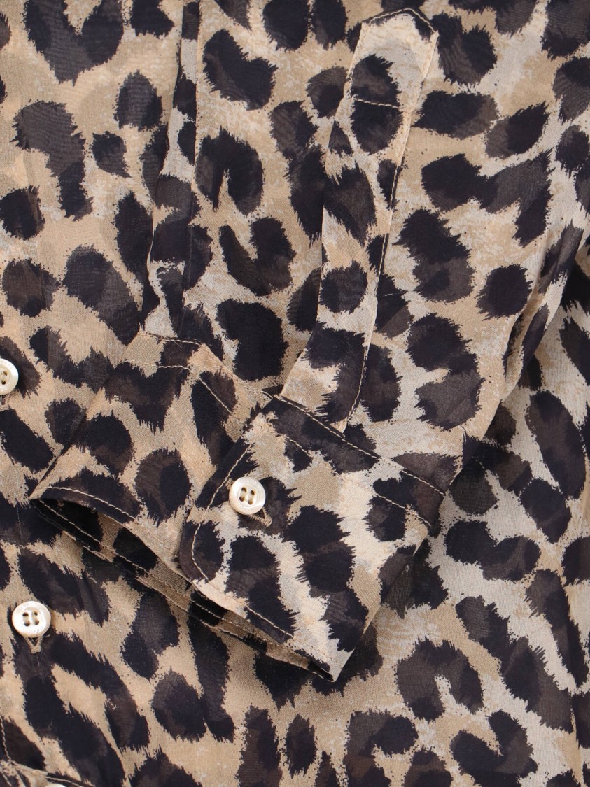 Aspesi Animal Print Collared Neck Long Sleeves Top In Brown