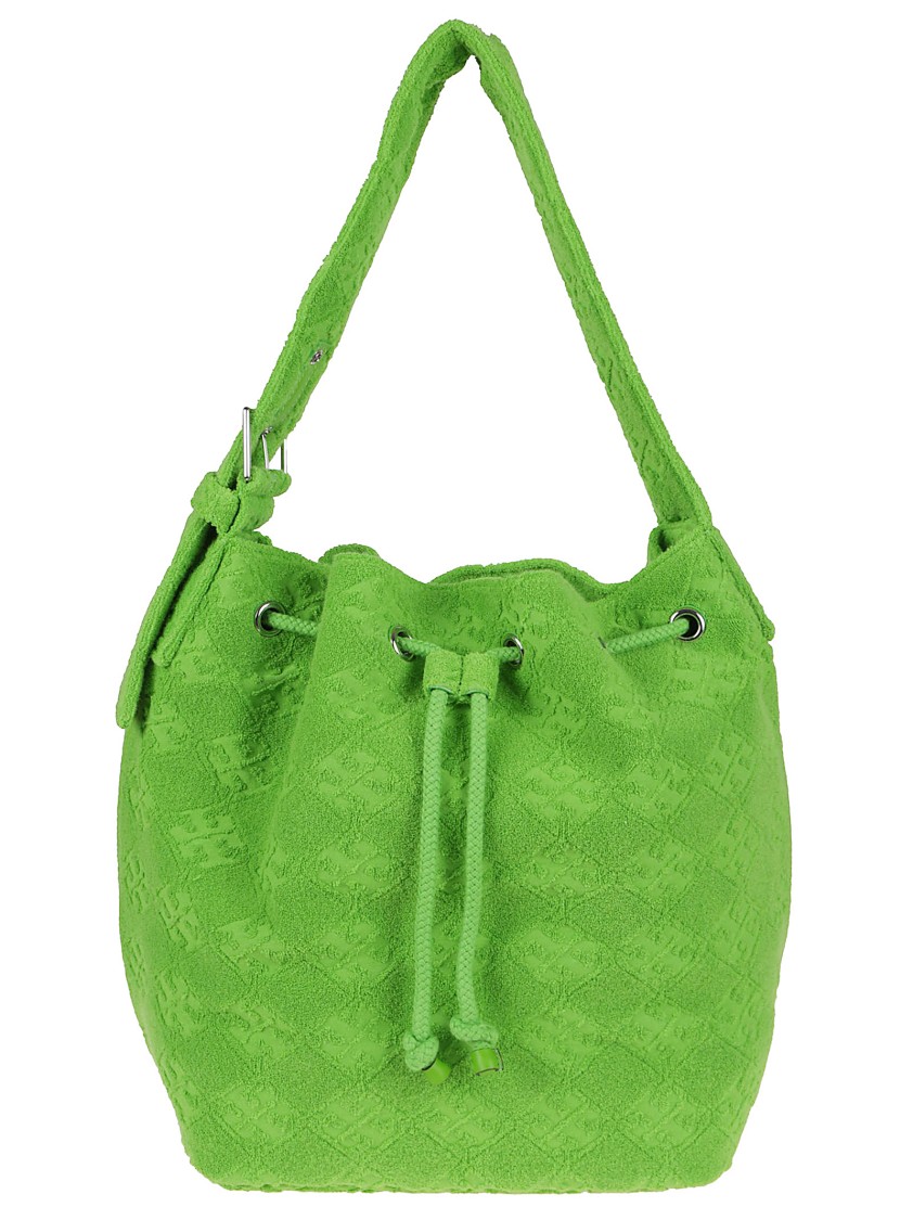 Tory Burch Textured Green Crossbody Bag With Leather Accents In Green
