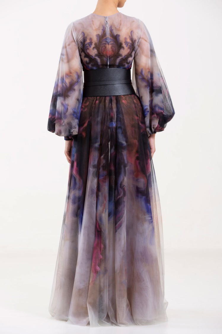 Saiid Kobeisy Chromatic Printed Tulle Dress In Multi