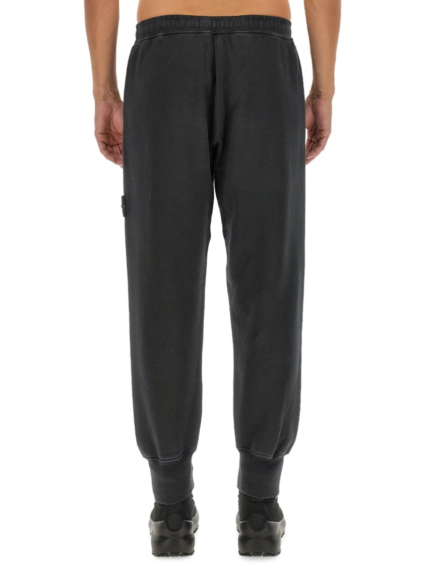 Stone Island Elastic Waistband Regular Fit Ribbed Cuffs Side Pockets In Black