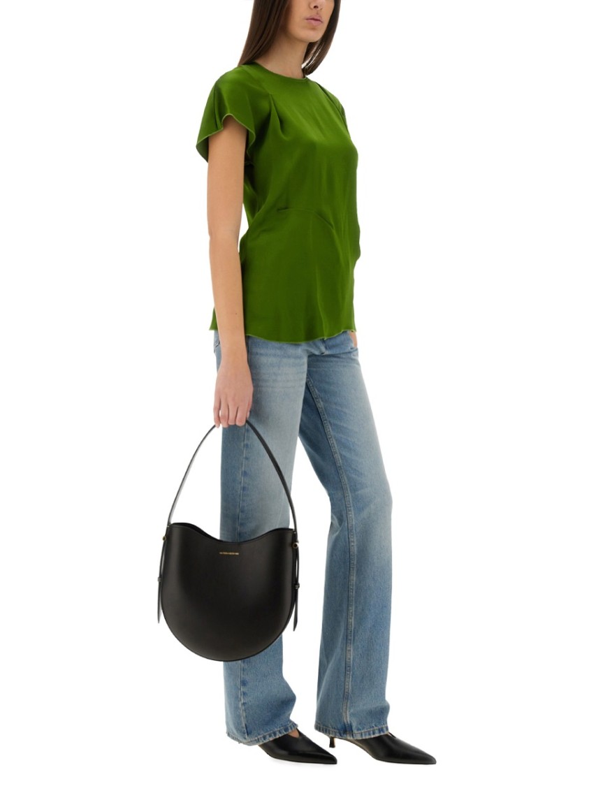 Victoria Beckham Asymmetrical Pleated Blouse In Green