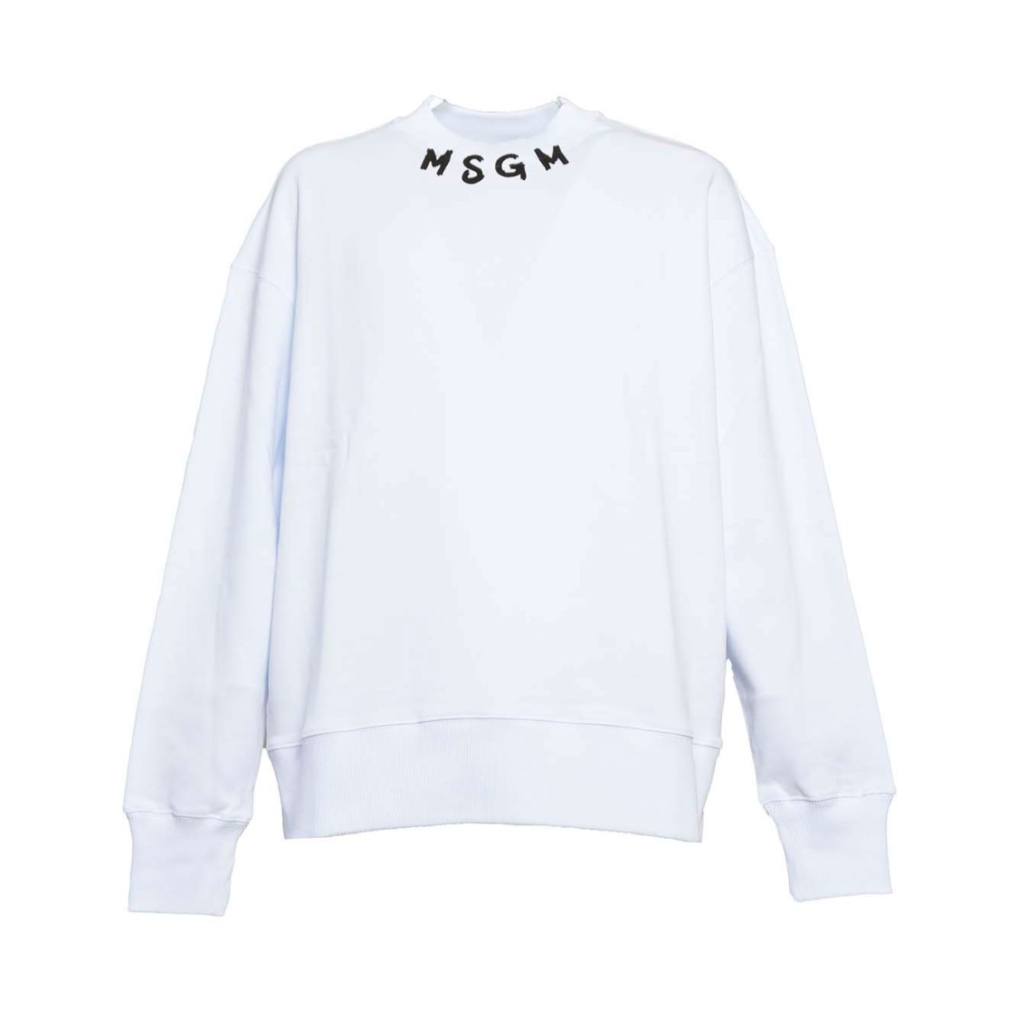 Msgm White Cotton Crewneck Sweatshirt With Logo Print On The Neck In White