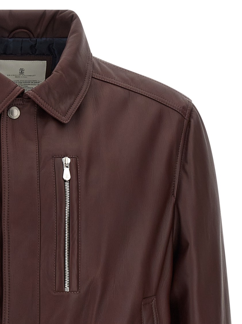 Brunello Cucinelli Biker Nappa Texture Puffer Jackets Bordeaux In Burgundy
