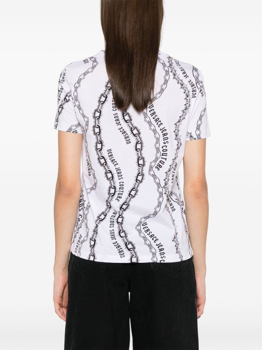 Shop Versace Jeans Couture Chain Pattern T-shirt In White