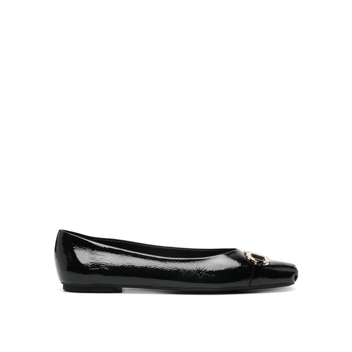 Ferragamo Gancini Buckle Patent Leather Ballet Flats In Black