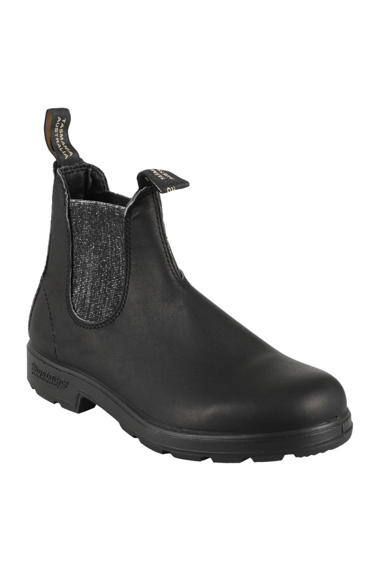 Blundstone Black Ankle Boots With Silver Elastic Glitter Panel In Black