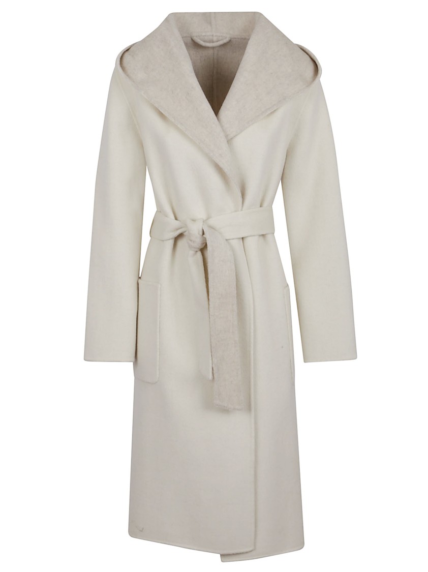 P.a.r.o.s.h Parosh Reversible Knee-length Wool Coat With Hood And Matching Belt In White