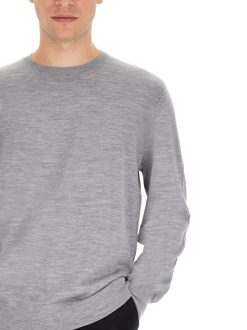 Theory Long-sleeved Grey Wool Top With Classic Crew Neckline In Gray