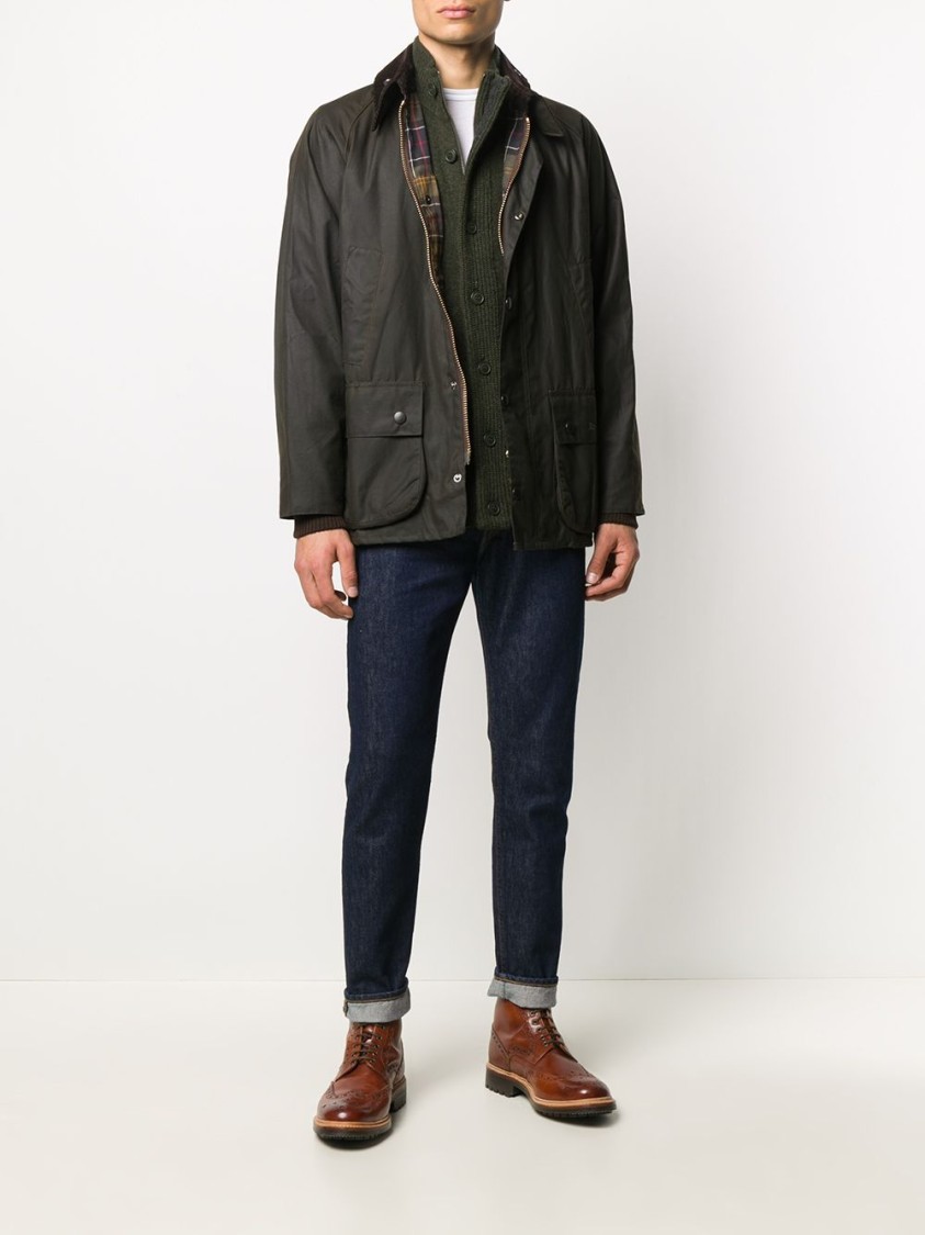 Barbour Seaweed Green Button-front Knit Sweater With Ribbed Detailing In Black