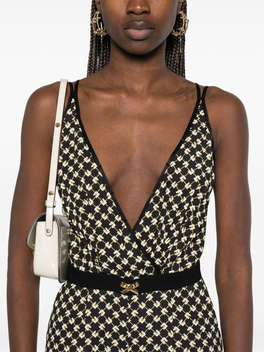 Elisabetta Franchi Black Pattern Jumpsuit With Rear Crossover Neck In Black