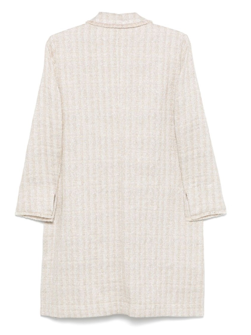 Seventy Textured Long Coat With Notched Collar In White