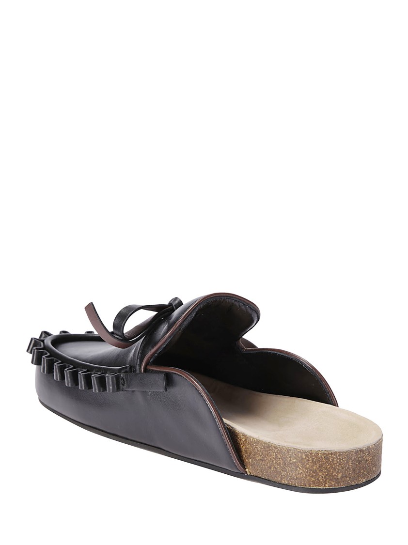 Jw Anderson Ruffle Loafer Leather Mules In Black