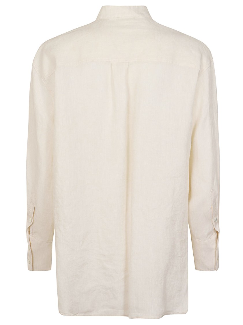 Zanone Mandarin Collar Linen Shirt With Button-down Front In Neutral